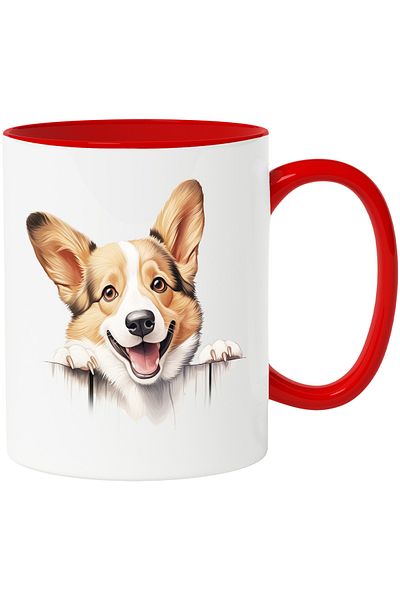 StoryGift Romania Mug with a Corgi dog hanging on the fence | illustration | wants to , With ,STG