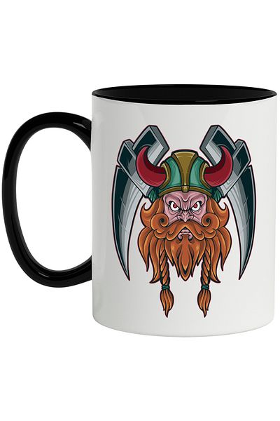 StoryGift Romania Mug With Viking Head, Pickaxe, Helmet, Beard, Fighter, Multicolor 330 ml, Ceram, With ,STG