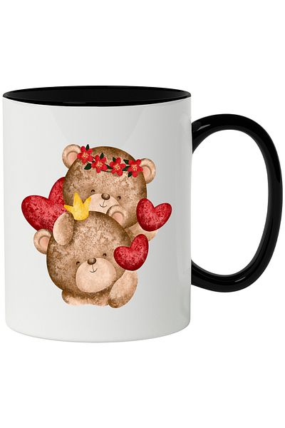 StoryGift Romania Mug With Teddy Bears, Hearts, Crown, Flowers, Love, Multicolor 330 ml, Ce, Cu, STG
