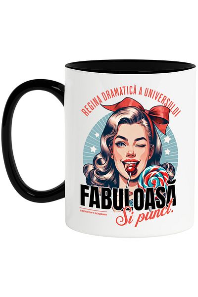 StoryGift Romania Lollipop Girl Mug, Drama Queen Fabulous text and dot, 330ml, Ceramic with M, Cu, STG