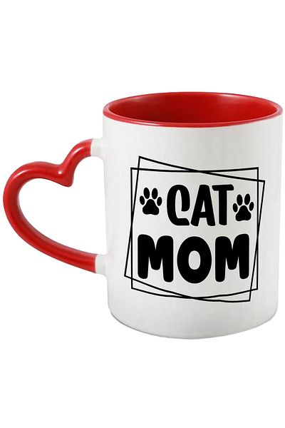 StoryGift Romania Mug with paws and the text in English "Cat mom" - cat mom affection with Mane, Cu, STG.