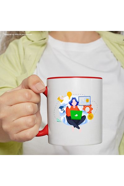 StoryGift Romania Mug With Laptop, Mail, Coin, Financial, Airplane, Multicolor 330 ml, Ceramic with M, With, STG.