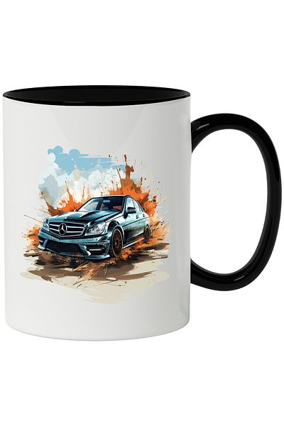 StoryGift Romania Mug With Car, Mercedes Benz, Clouds, Sky, Wheels, Splash, Multicolor 330 ml, Ceram, With ,STG