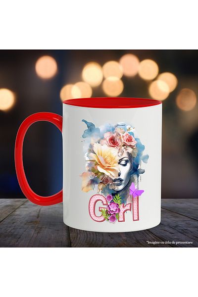 StoryGift Romania Mug With Message In English Girl, Flowers, Butterflies, Leaves, Face, Multicolor 330 ml, , With ,STG