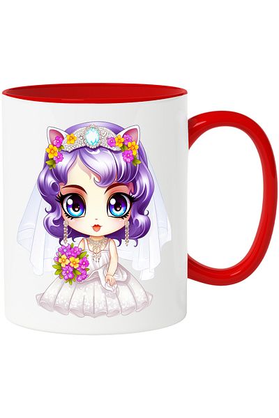 StoryGift Romania Mug with a cute little girl wearing a white dress | illustration | as a bride, With ,STG