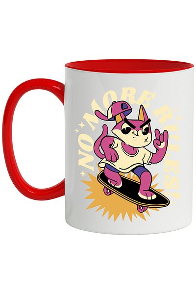 StoryGift Romania Mug With Message In English No More Rules, Cat, Skateboard, Stars, Multicolor 33, With ,STG.