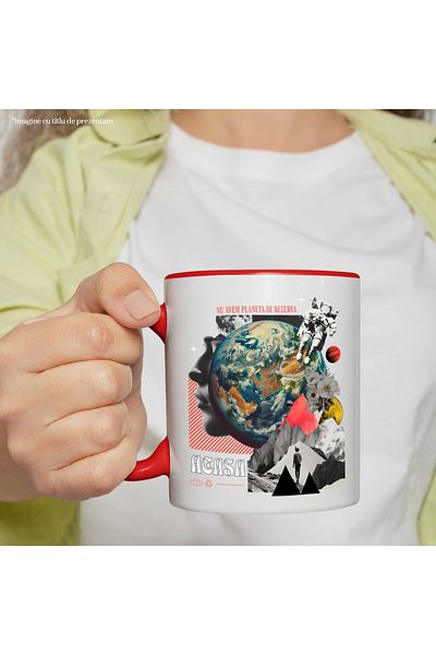 StoryGift Romania We don't have a planet to save the earth from pollution Mug, 330ml, Ceramic with Red Handle, With Ma,STG.