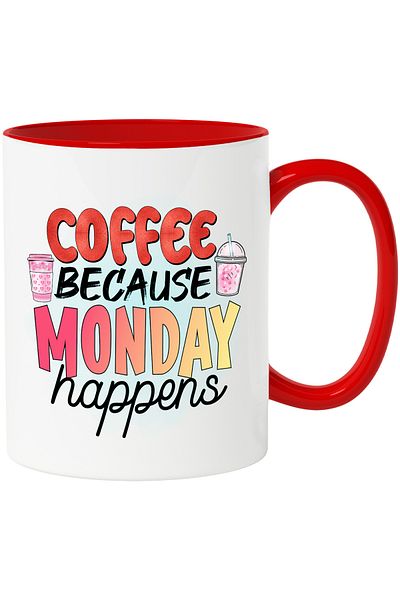 StoryGift Romania Mug with the message "Coffee, because Monday happens", illustration, liquid, fluid, caf, With,STG