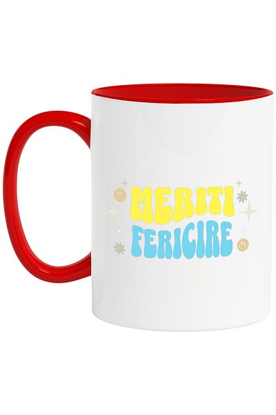 StoryGift Romania You Deserve Happiness Mug, 330ml, Ceramic with Red Handle, With Red Handle STG ,STG ,STG