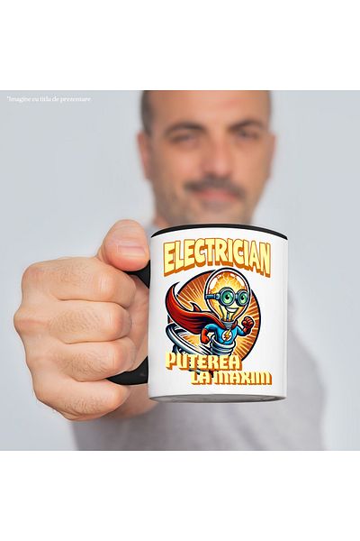 StoryGift Romania Electrician Superhero Light Bulb Mug_ Power to the max, 330ml, Ceramic with Black Handle, With