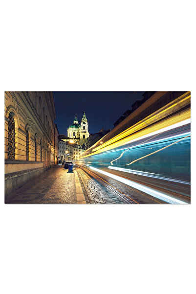 StoryGift Romania Tablou Canvas Traficul Nocturn Pe Strada Veche Langa Biserica Praga, Cehia, Nocturn, Strada, Tu