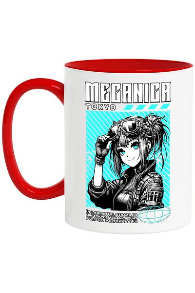 StoryGift Romania Mug with mechanic glasses Mecanica Tokyo. Urban, 330ml, Ceramic with Handle, With,STG