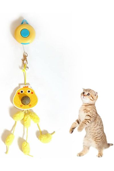 CJBIN Yellow toy adjustable up to 38 cm with bell and ball Mate grass for cats, CJBIN