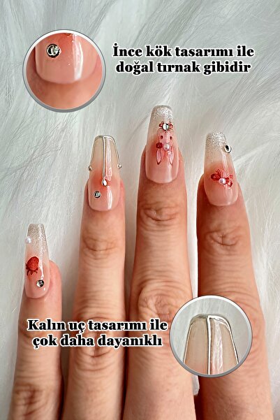 Easy Beauty Protez Tırnak Tavşan Desen SMALL Beden 10 Adet El Yapımı Takma Tı...