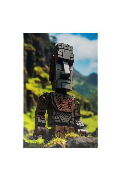 StoryGift Romania Tablou Canvas: Statuie De Pe Insula Pastelui Stil Lego Armu...