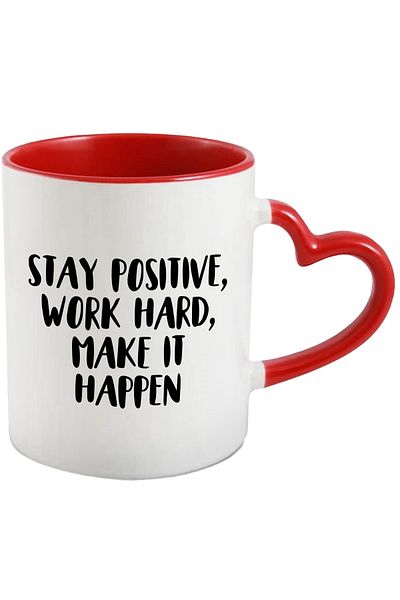 StoryGift Romania Mug with the message "Stay positive, work hard, make it happen" with Handle I, With ,STG