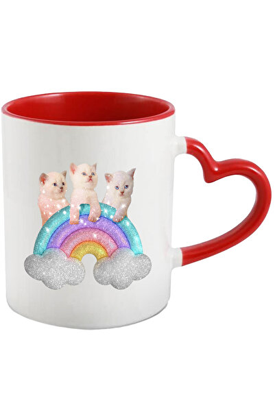 StoryGift Romania Cana Cu Pui De Pisica, Curcubeu, Nori, Sclipici, Animale, M...