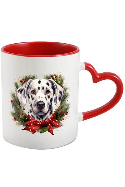 StoryGift Romania Mug with a Dalmatian dog | illustration | wreath | fir | leaves | mistletoe | winter, With ,STG
