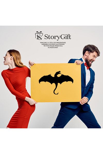 StoryGift Romania Sticker Adeziv 90CM Exterior cu un dragon furios care zboara , Vinyl Negru, 90 cm