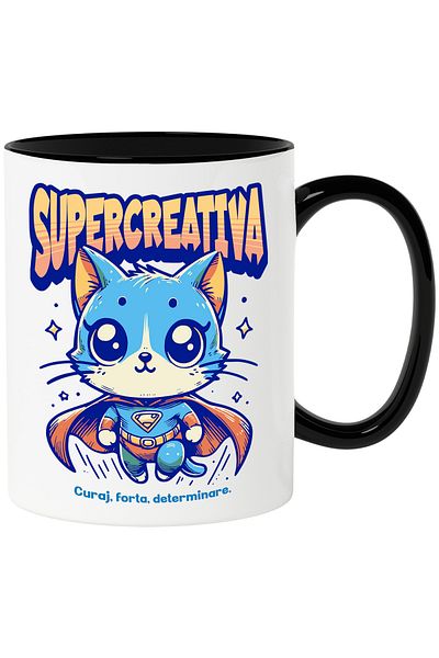 StoryGift Romania Super Creative Mug, Superhero, Flying Cat, 330ml, Ceramic with Black Handle, With Ma,STG