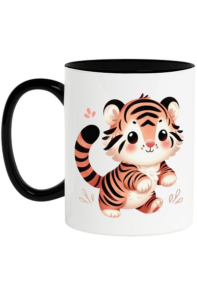 StoryGift Romania Mug with a playful tiger, illustration, red in the cheeks, for children, small with Mane, With,STG