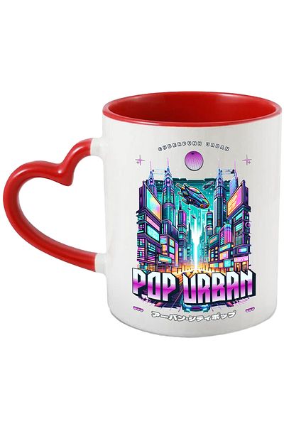 StoryGift Romania Urban Citypop Mug Future City with Spaceships, 330ml, Ceramic with Handle in, With, STG