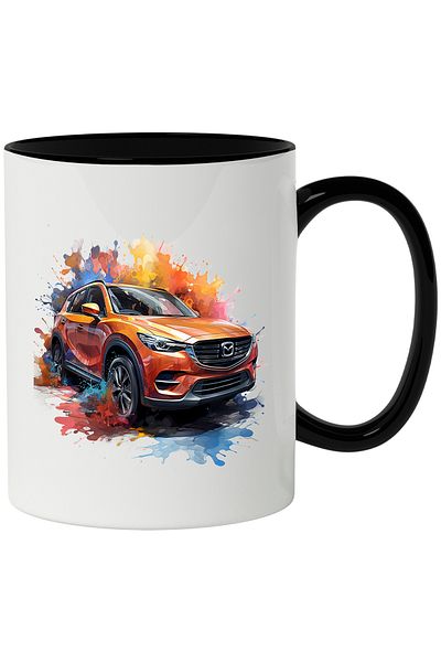 StoryGift Romania Mug With Car, Mazda, Brand, Splash Paint, Wheels, Multicolor 330 ml, Ceramic, With, STG