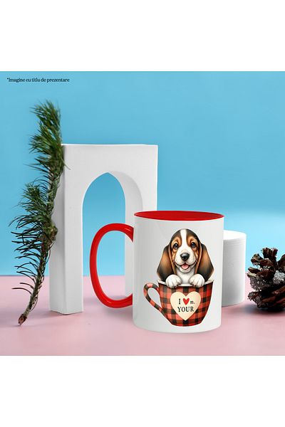 StoryGift Romania Mug with a cheerful puppy sitting in a cup, illustration, heart, best, With ,STG