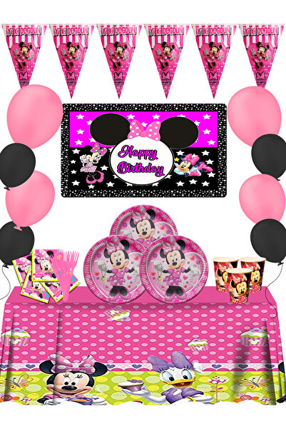 Minnie Mouse Afişli Mini Mouse 8 Kişilik Doğum Günü Parti Malzemeleri Süsleri Seti