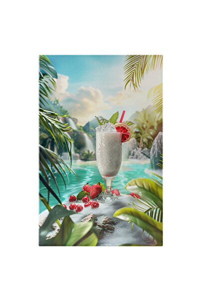 StoryGift Romania Tablou Canvas Băutură Răcoroasă Cu Fructe Roșii Pe Spuma Valurilor De Pe Insula Tropicală , Pic