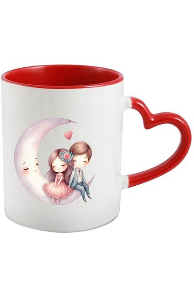 StoryGift Romania Mug with a little girl and a little boy sitting on a crescent moon | illustration | heart | , With ,STG