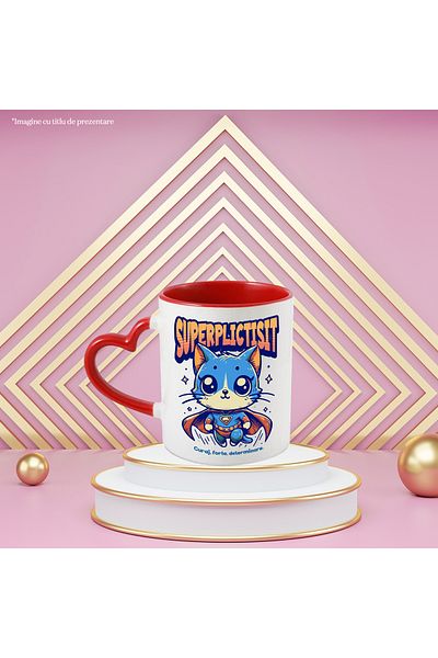 StoryGift Romania Super Bored Mug, Superhero, Flying Cat, 330ml, Ceramic with Heart Handle, With,STG