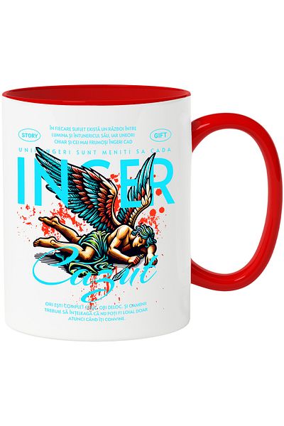 StoryGift Romania Fallen Angel Mug - Loyalty, 330ml, Ceramic with Red Handle, With Red Handle STG ,STG ,STG