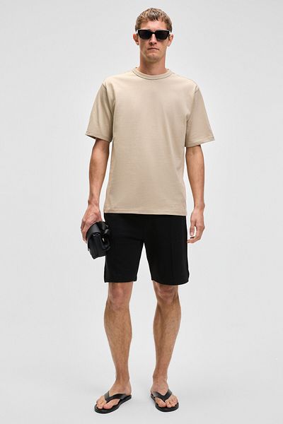 GRIMELANGE Matsen Men's Relaxed Black Shorts with Elastic Waistband Side and Back Pockets