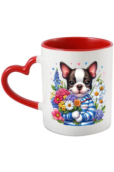 StoryGift Romania Mug with a happy puppy | illustration | holding a bouquet of flowers | but for love, With ,STG.