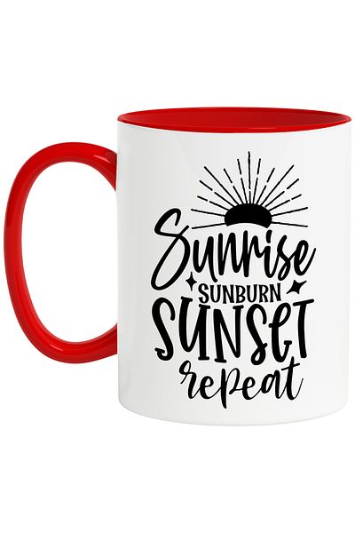 StoryGift Romania Mug with the text in English "Sunrise, sunburn, sunset, repeat" - sunrise sunburn so, Cu,STG
