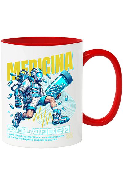 StoryGift Romania Medicine Mug Saving Humanity Healthy Man with Pills, 330ml, Ceramic with R Handle, With, STG