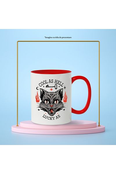 StoryGift Romania Mug With Message In English Cool As Hell Lucky As, Cat, Flames, Key, Multicolor, With ,STG