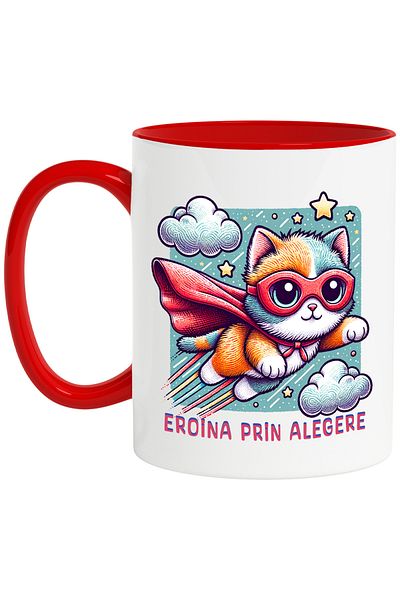 StoryGift Romania Super Princess Mug, Superhero, Heroine By Choice, 330ml, Ceramic with Red Handle, With, STG