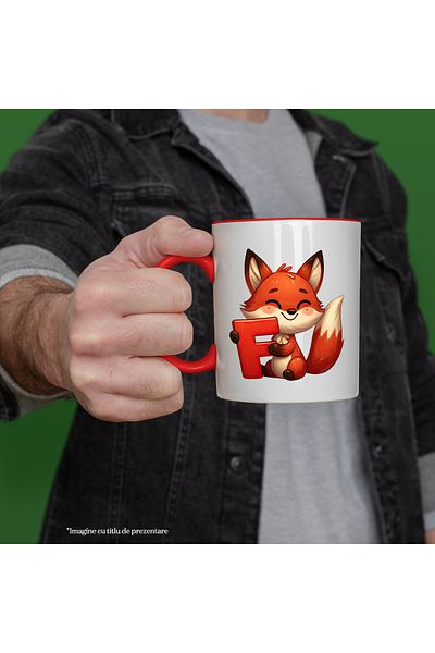 StoryGift Romania Mug with a cheerful fox with the letter "F", illustration, for children, school, student, , With ,STG