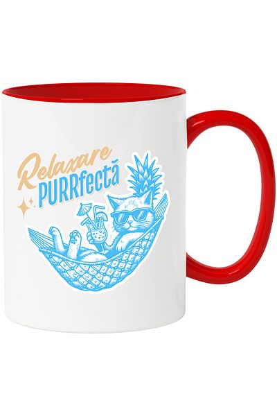 StoryGift Romania PURRfecta Relaxing Mug Cat in Hammock Cocktail, 330ml, Ceramic with Red Handle, With Ma,STG