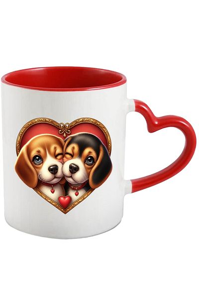 StoryGift Romania Mug with a puppy and a puppy | illustration | happiness | heart-shaped frame, With ,STG.