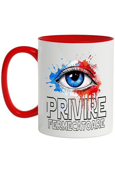 StoryGift Romania Mug With Message Charming Look, Eyes, Paint Splatters, Eyelashes, Multicolor 330, With ,STG