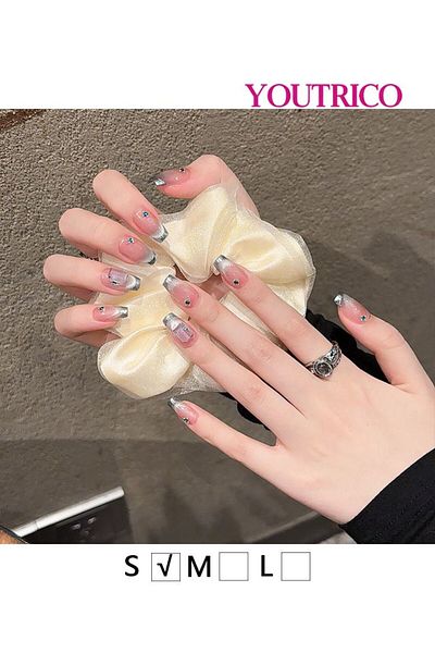 Youtrico 10 Press-on nails,Handmade false nails,Blue-pink gradient,3D diamond,S