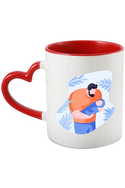 StoryGift Romania Mug With Parent, Dad, Baby, Multicolor 330 ml, Ceramic with Red Heart Handle, With ,STG.