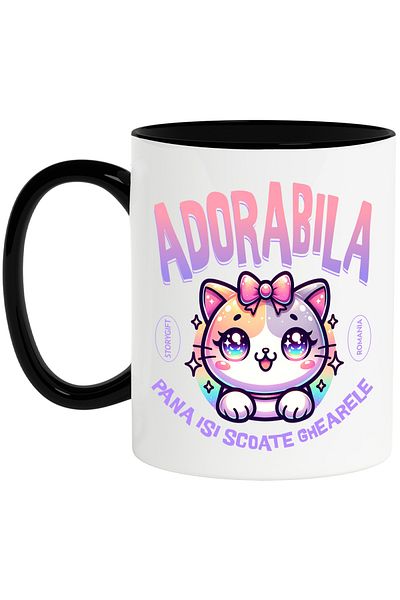 StoryGift Romania Mug Cat with bow funny message ADORABLE UNTIL IT TAKES OUT ITS CLAWS, 330ml, Wax, Cu, STG
