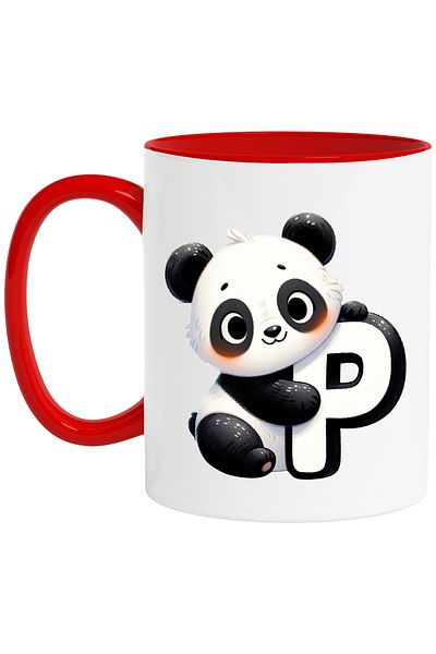 StoryGift Romania Mug with panda bear with the letter "P", illustration, for children, school, student, abe, With ,STG