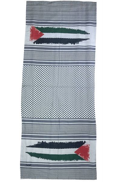 ALADİYAR Palestine Puchsia Pattern Long Fringed Pashmina Shawl