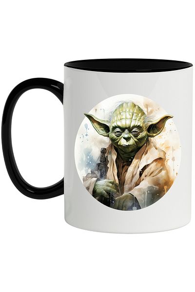 StoryGift Romania Mug With Yoda, Jedi, Lightsaber, Star Wars, Circle, Illustration, Multicolor 330 ml,, With ,STG