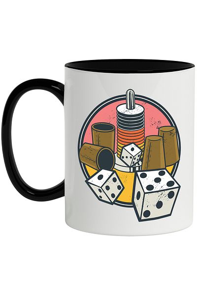 StoryGift Romania Dice Mug, Glasses, Tricks, Circle, Vintage, Multicolor 330 ml, Ceramic with M, With, STG